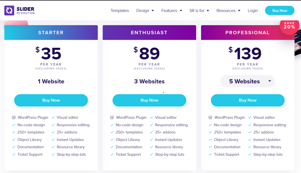 price and plan slide revolution wordpress button