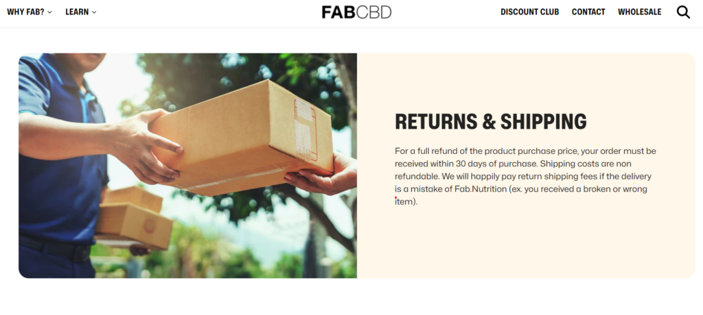 shipping and return fab cbd