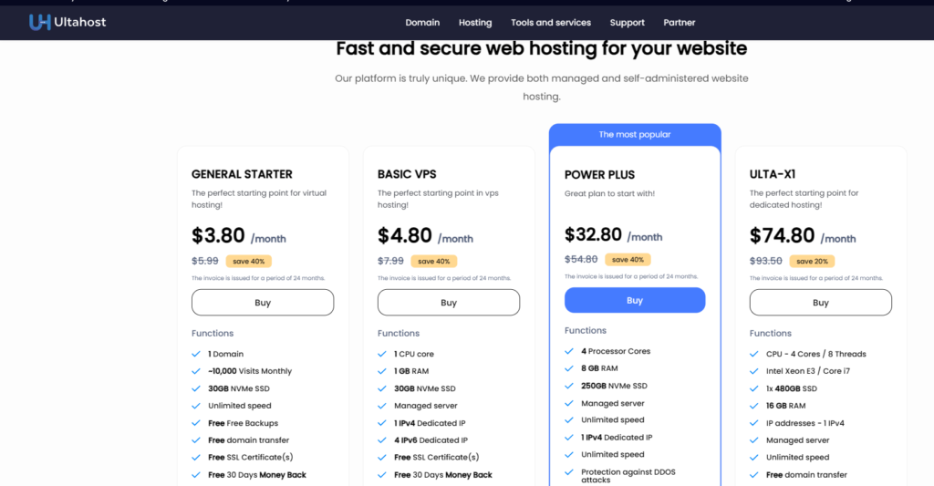 price and plan ultahost offer