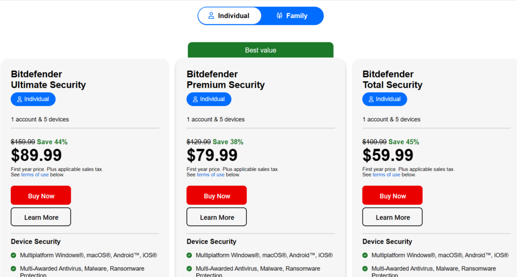 price bitdefender