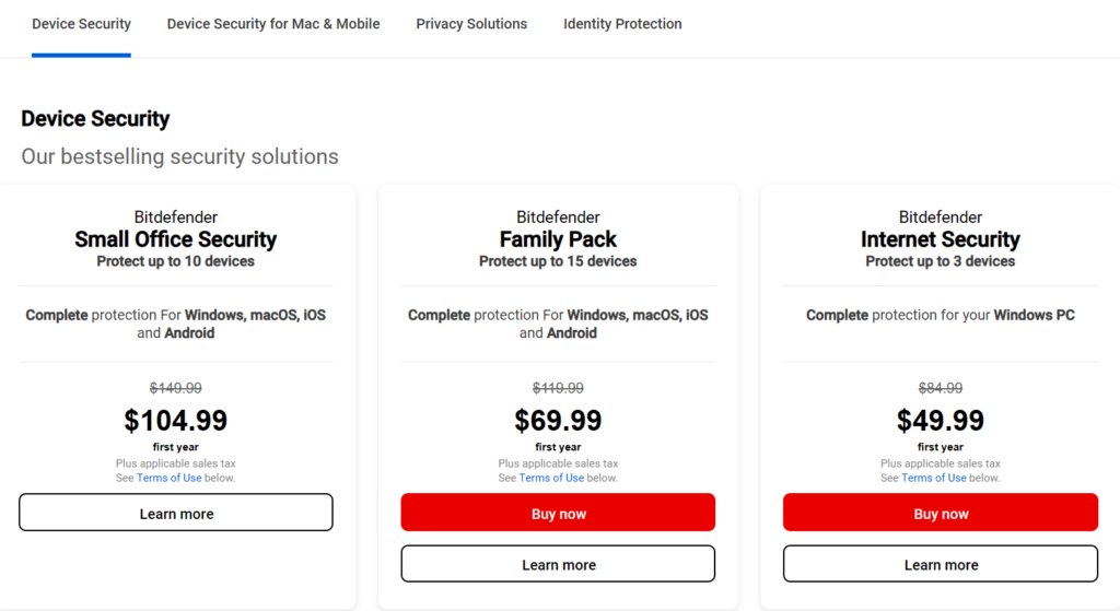 price bitdefender